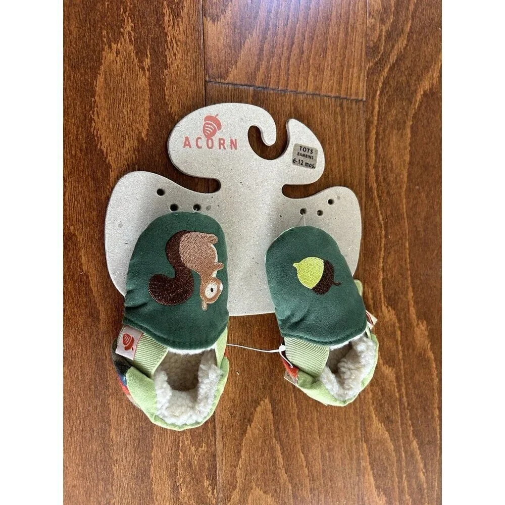 Acorn Baby Tots Squirrel Baby Slippers‎ Green Fur lined NEW 6-12 Months